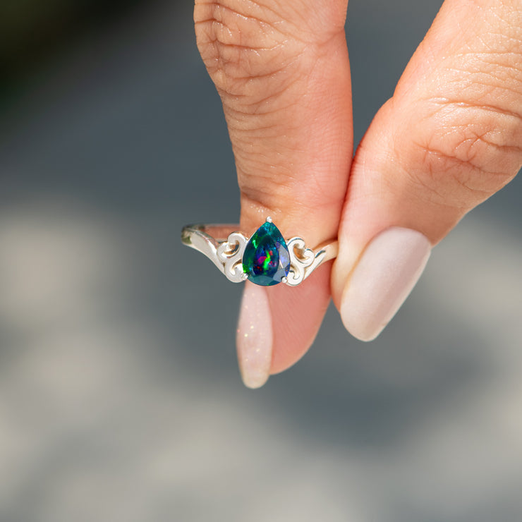 Natural Teardrop Black Opal Ring - Storyjewellery