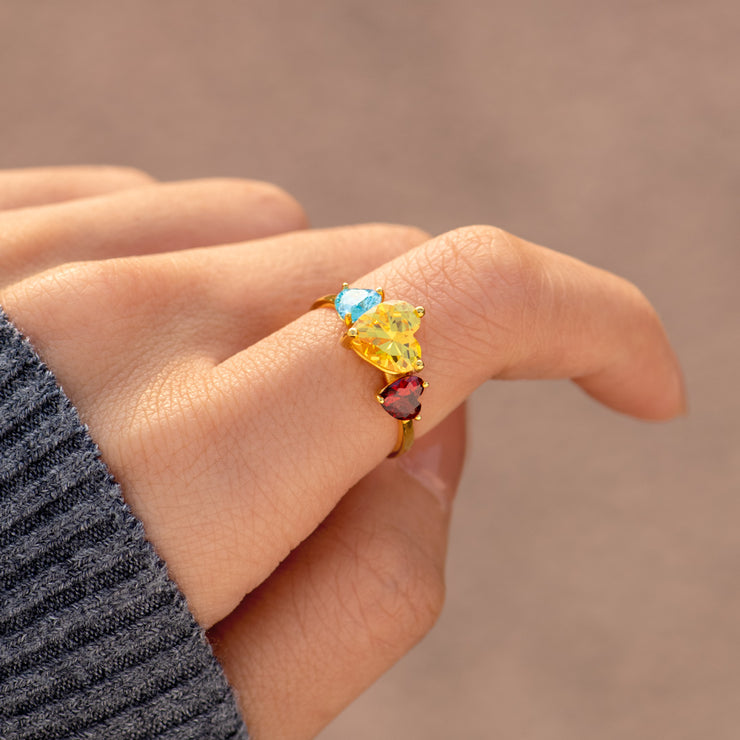 Mom and 1-4 Kids Heart Birthstone Ring