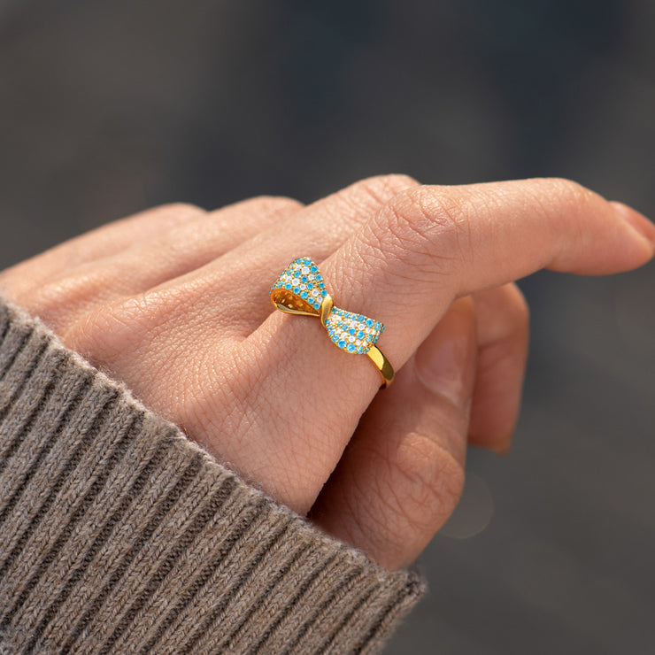 Blue And White Bow Sterling Sliver Rings