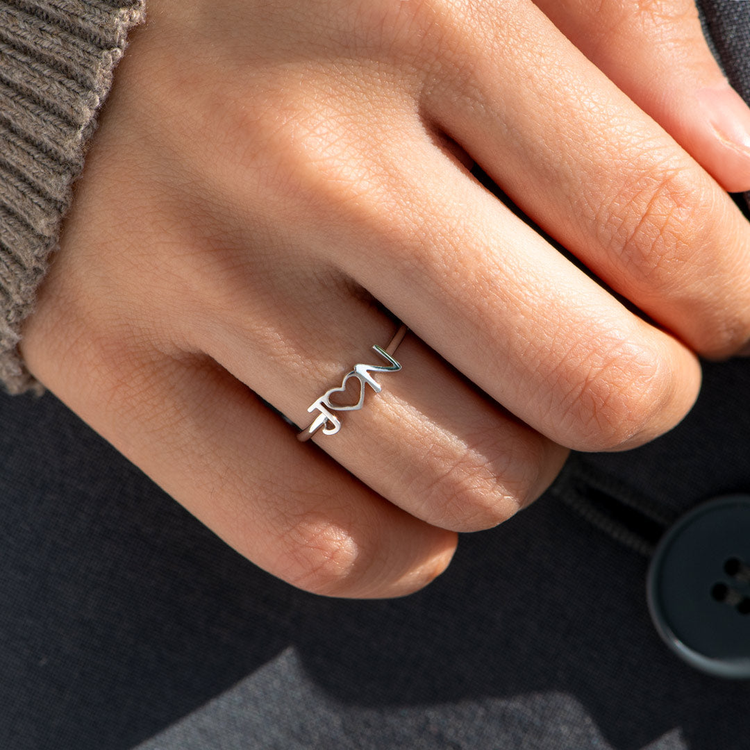 Initial Heart Rings 2 Initials Heart Ring