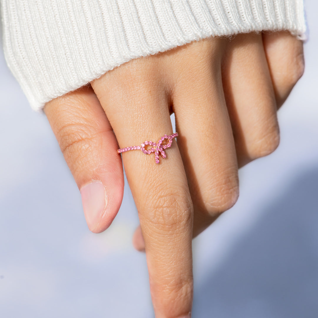 Pink Pavé Bow Ring-Gifts For Women, 925 Silver Rings
