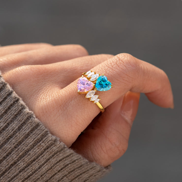 Two Heart Birthstone Bypass Ring