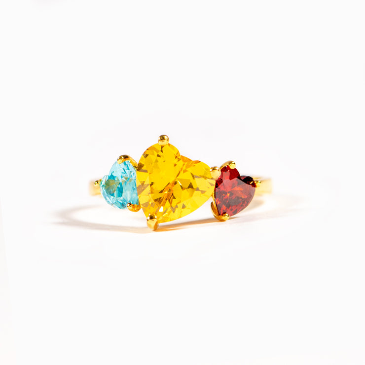 Mom and 1-4 Kids Heart Birthstone Ring