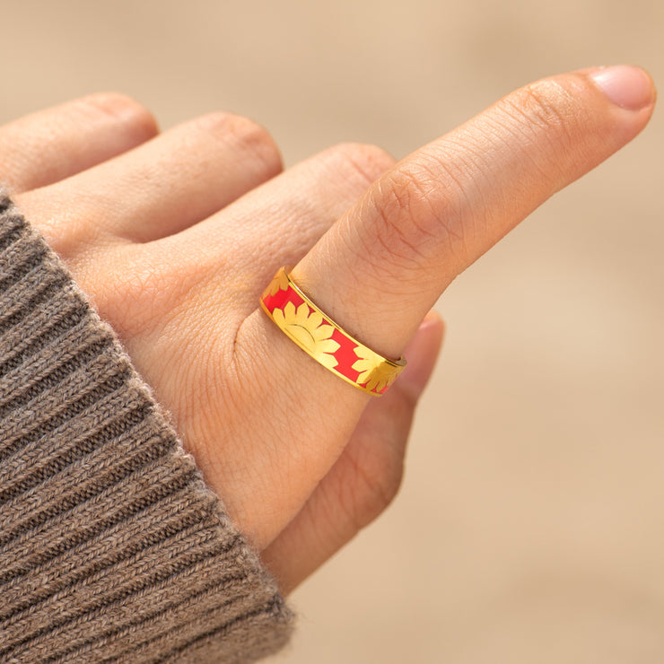 You Are My Sunshine Enamel Sunflower Ring Band