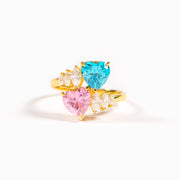 Two Heart Birthstone Bypass Ring