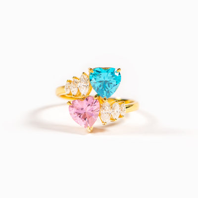 Two Heart Birthstone Bypass Ring