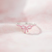 Pink Pavé Bow Ring in Silver Color with Baby Pink Stones