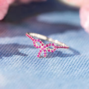 Pink Pavé Bow Ring in Silver Color with Hot Pink Stones