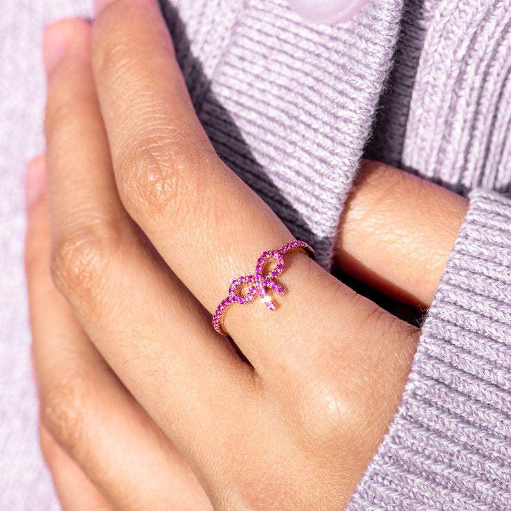 Dainty Gold Pink Bow Ring For Women - Bowknot Promise Ring, Christmas Birthday Valentines Day Gift