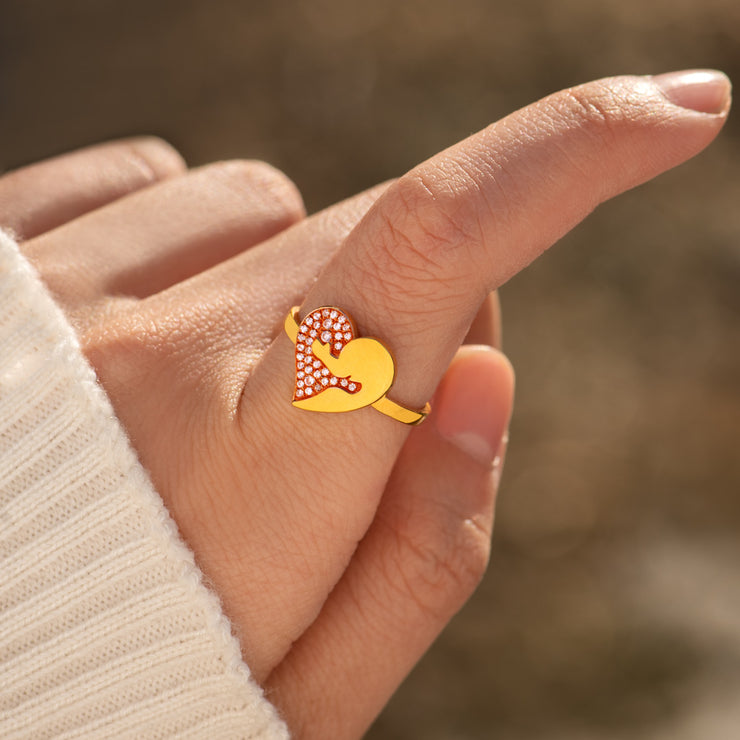 Pink Pavé Hug Heart Ring