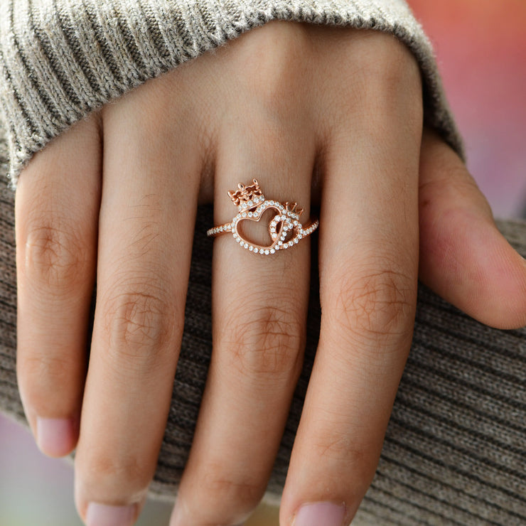 Interlocking Hearts Crown Ring