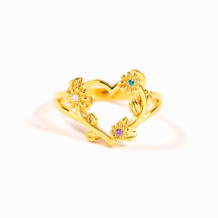 1-5 Birthstones Flower Heart Ring