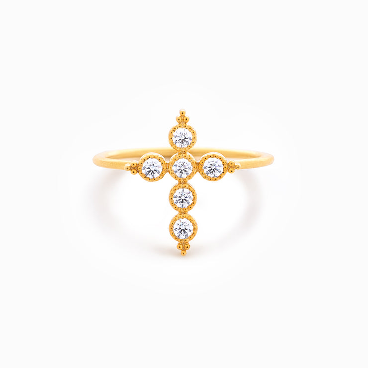 Six-Stone Golden Cross Ring
