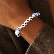 Matching Mother&Daughter Personalized Blue Floral Porcelain Bracelet