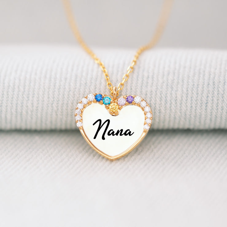 Nana's Valentines 1-9 Birthstones Heart Necklace