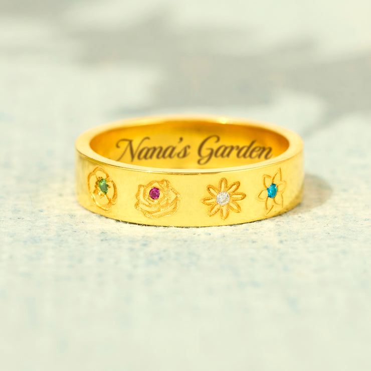 Nana's Garden 1-6 Birth Flowers Ring Band