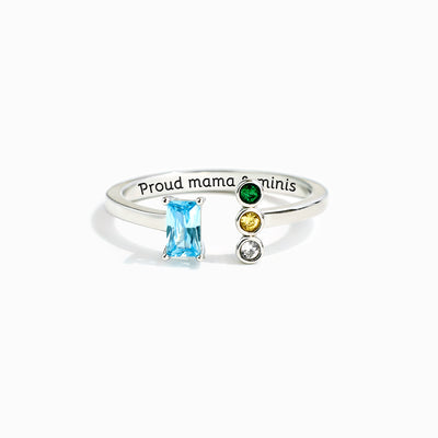 Proud Mama & Minis Mother with 1-5 Kids' Birthstones Ring Band