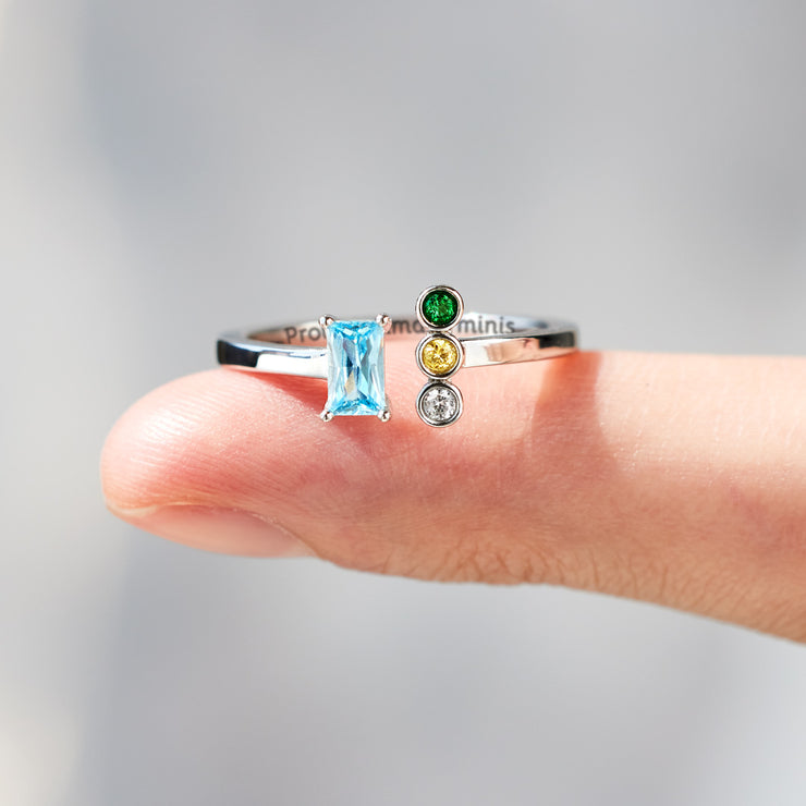 Proud Mama & Minis Mother with 1-5 Kids' Birthstones Ring Band