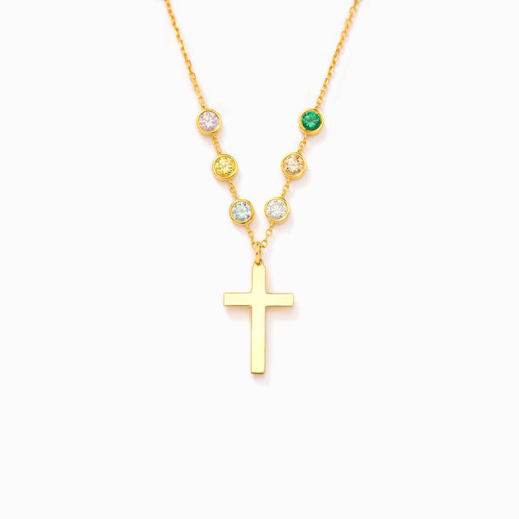 Our Family is Kept by God 1-6 Birthstone Cross Necklace