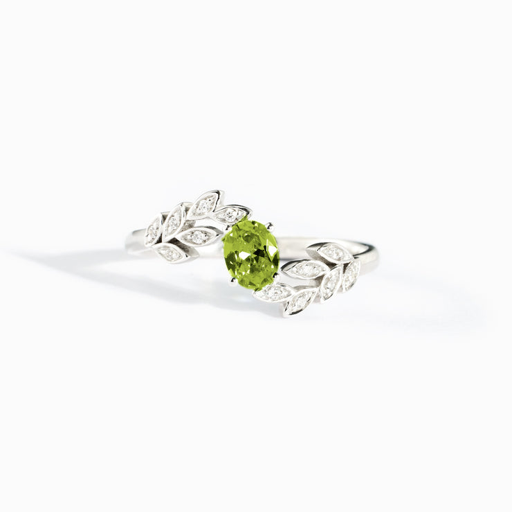 Green Peridot Leaf Ring