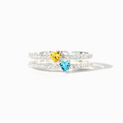 Heart-Shape Birthstone Double Band Ring