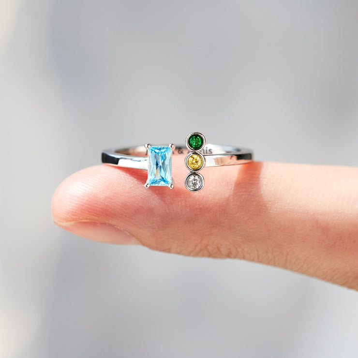 Mom And 1-5 Kids Birthstone Ring