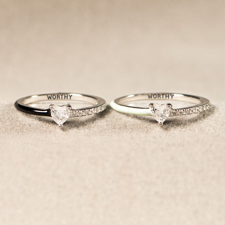 You Are Worthy Heart-Cut Half Enamel Ring