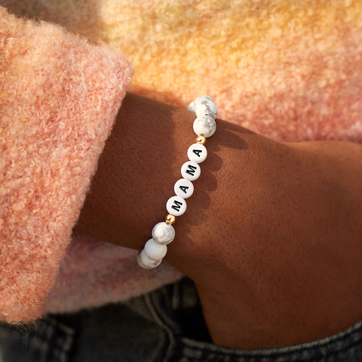 White and Black Beaded Marble Bracelet