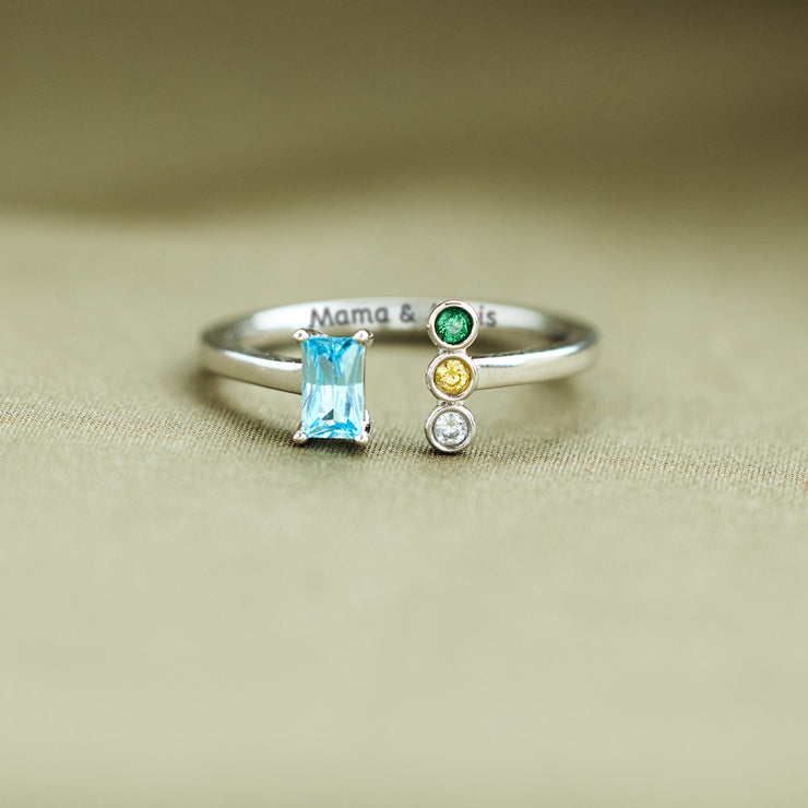 Mom And 1-5 Kids Birthstone Ring