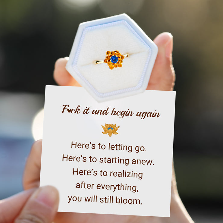 F♥︎ck It And Begin Again Golden Lotus Birthstone Ring