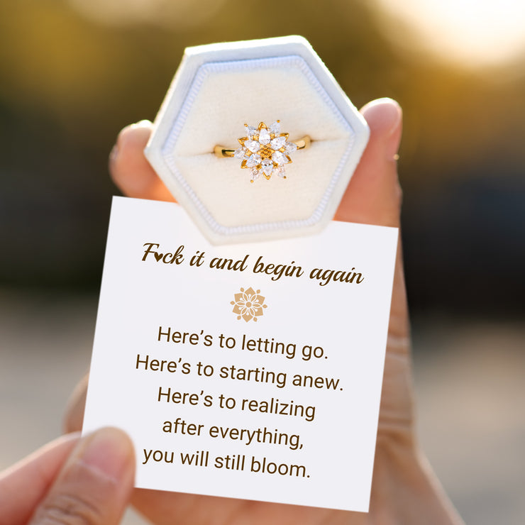 F♥ck It And Begin Again Custom Crystal Lotus Ring