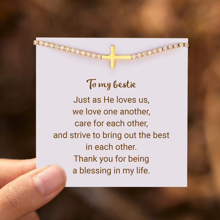 To My Bestie Crystal Band Cross Bracelet