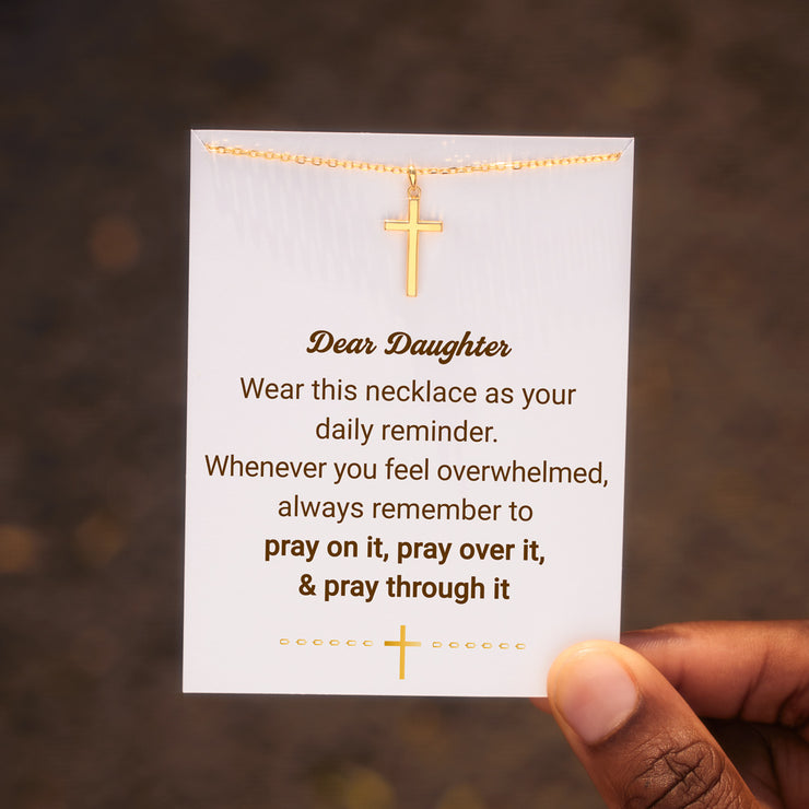 To Daughter Pray Golden Cross Pendant Necklace