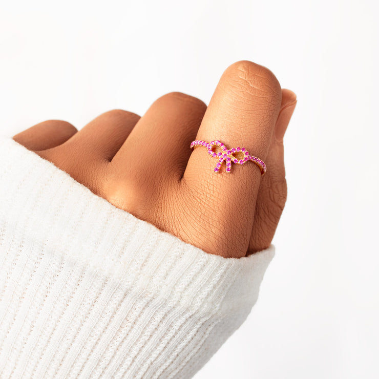 Pink Pavé Bow Ring-Gifts for Women, 925 Silver Rings, 8