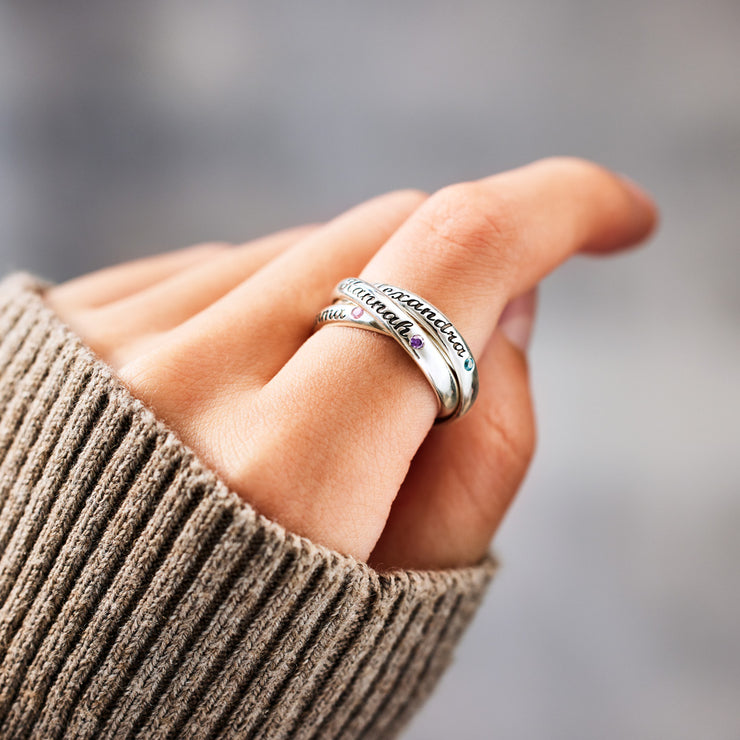 Name&Birthstone Three Circle Ring