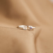 Initial&Birthstone Open Ring