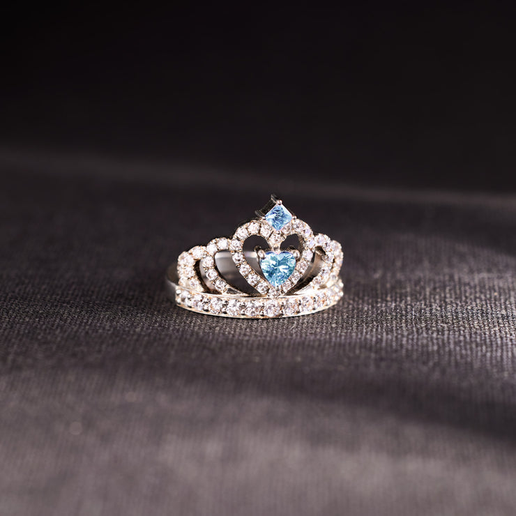 March Birthstone Crown Ring
