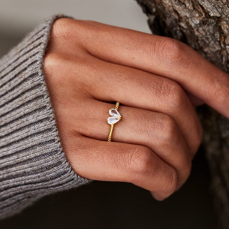 Pear Stone Heart Ring