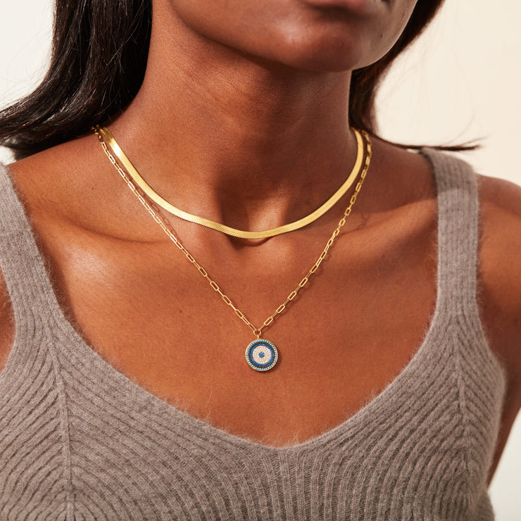 Pavé Evil Eye Circle Pendant Layered Necklace Set