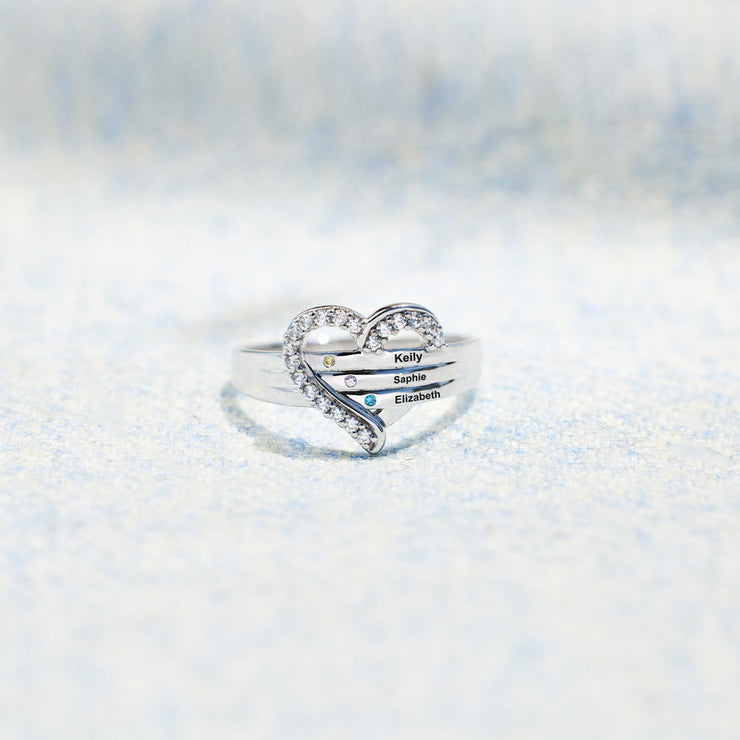 1-7 Names&Birthstones Heart Ring