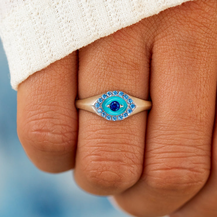 Enamel Evil Eye Ring - Sending You Good Vibes And Protection 