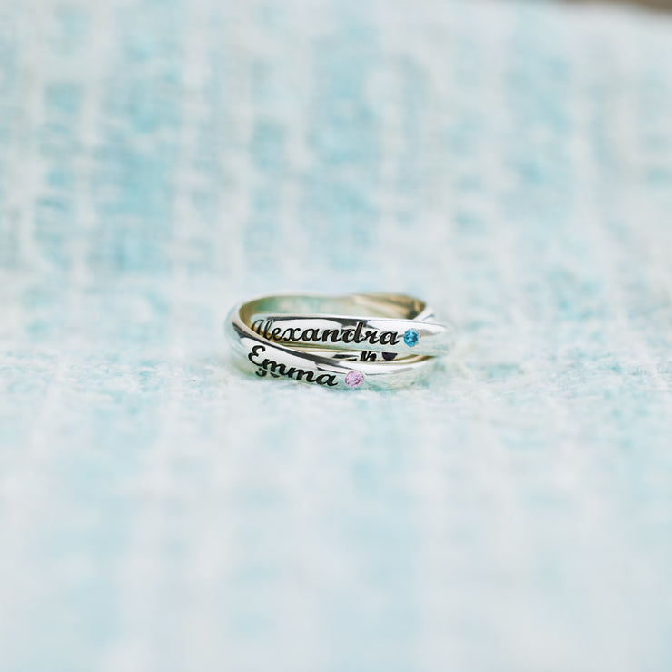 Name&Birthstone Three Circle Ring