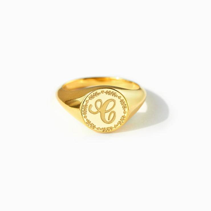 Engraved Initial Signet Ring And Necklace Set