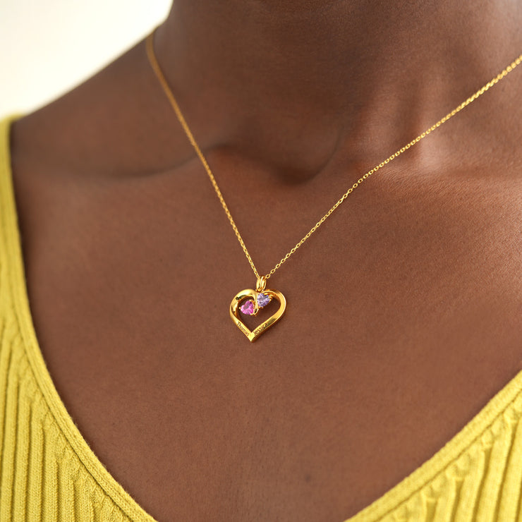 Personalized 2 Stone Heart Necklace