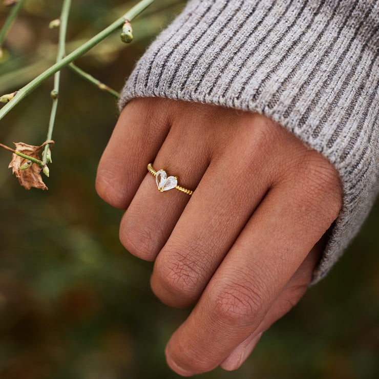 Pear Stone Heart Ring