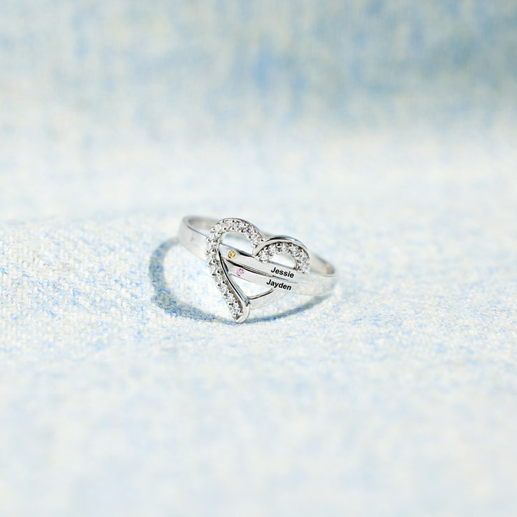 1-7 Names&Birthstones Heart Ring