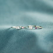 Initial&Birthstone Open Ring