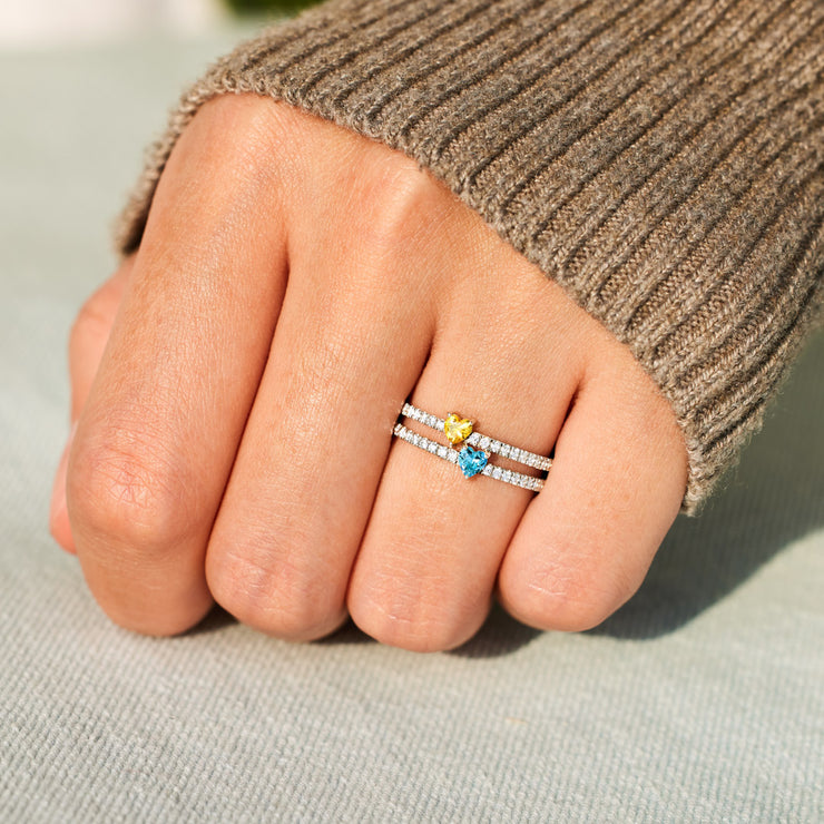 Heart-Shape Birthstone Double Band Ring