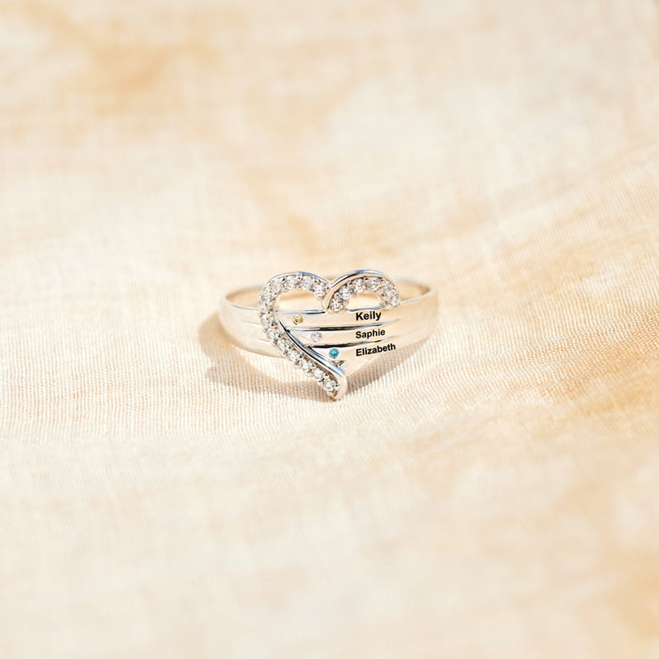 1-7 Names&Birthstones Heart Ring