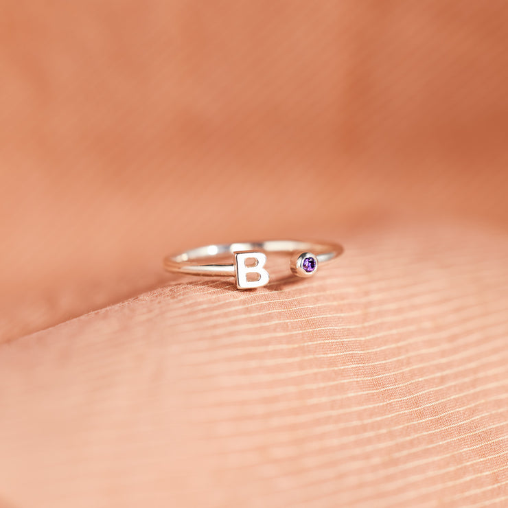 Initial&Birthstone Open Ring